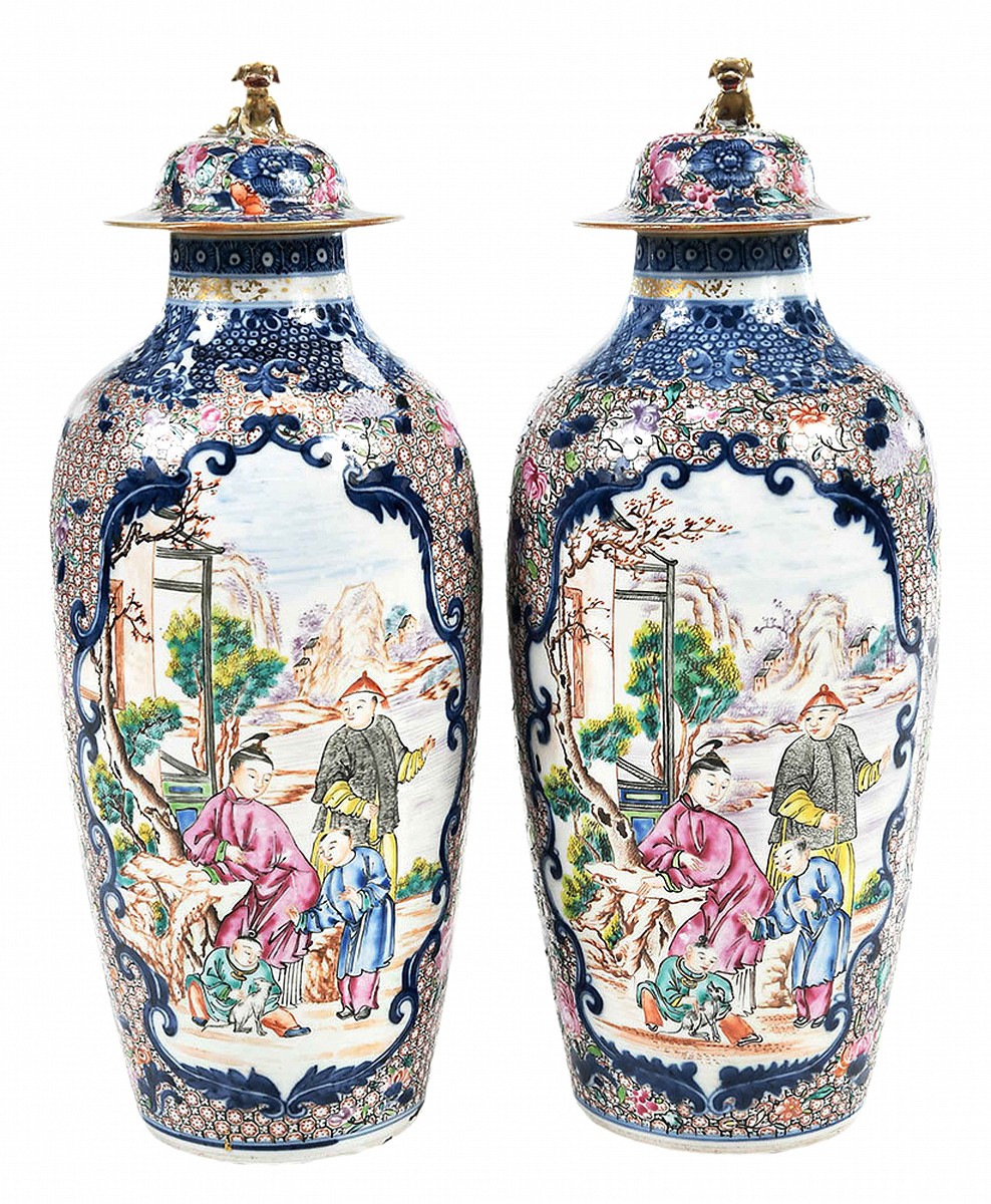 chinese Export porcelain mandarin pattern vases