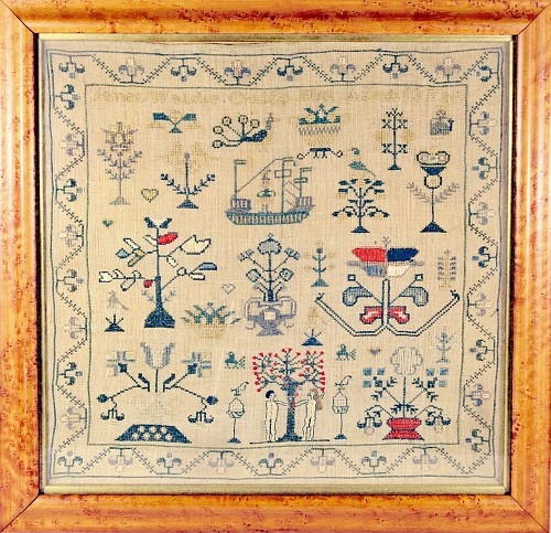 Sampler British Folk Art Sampler, 1830s SOLD •