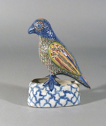 Inventory: Dutch Delft Dutch Delft Model of a Parrot on Rockwork Base,, 18th Century SOLD &bull;