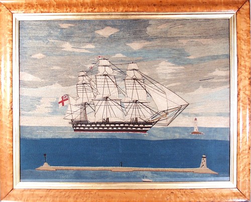 Sailor's Woolwork English Sailor's woolwork (woolie) of a ship,, Circa 1865 SOLD •