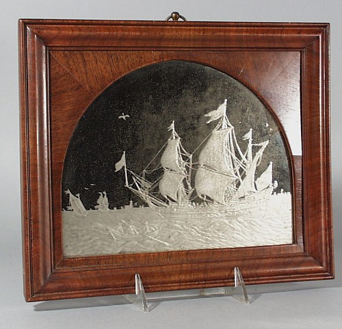 Inventory: Dutch Mirror Glass Plaque copper-wheel engraved with Naval scene., Circa 1760-70. SOLD &bull;