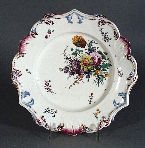 Hochst Hochst Porcelain Dish with Rococo border and Floral Spray., Circa 1765. SOLD •