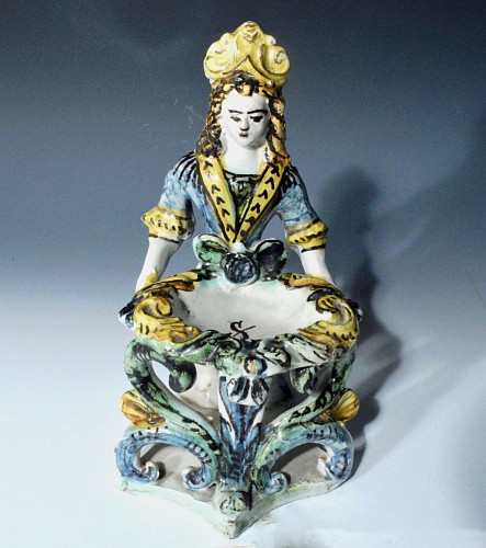 Italian Majolica Italian Majolica Master Salt In The Form of a Lady with Basket,  Ariano Irpino,, Mid-18th Century. SOLD •