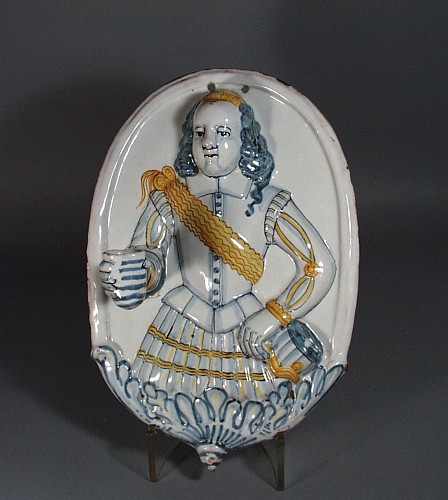 Inventory: A Rare Nevers Faience Oval Wall Sconce In The Form Of A Nobleman, Circa 1625. SOLD &bull;