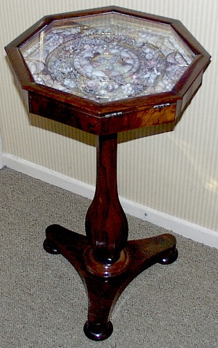 Sailor's Valentine William IV Shellwork Sailors' Valentine mounted in a Rosewood Pedestal Table, Circa 1840 SOLD •