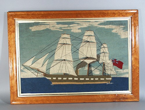 Sailor's Woolwork British Sailor's Woolwork Woolie picture of a British warship,, Circa 1870. SOLD •