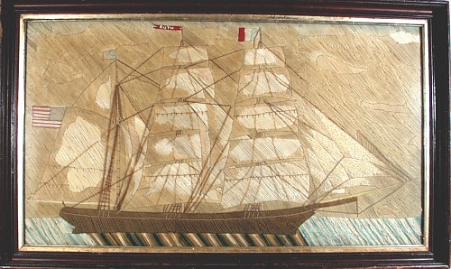 Sailor's Woolwork American Sailors' Woolwork Woolie Picture of the Ruth,, Circa 1885. SOLD •