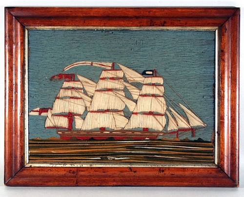 Sailor's Woolwork Sailor's Woolwork Woolie  picture of a British Ship,, Circa 1875 SOLD •