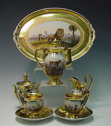 Potschappel Gilt Porcelain Tete-a-tete Set, Carl Thieme, Circa 1890. SOLD •