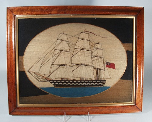 Sailor's Woolwork British Sailor's Woolwork Woolie Picture of a Ship,, Circa 1870 SOLD •