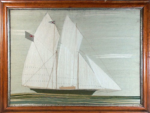 Sailor's Woolwork English Sailor's Woolwork Woolie Picture of a Yacht,, Circa 1875. SOLD •