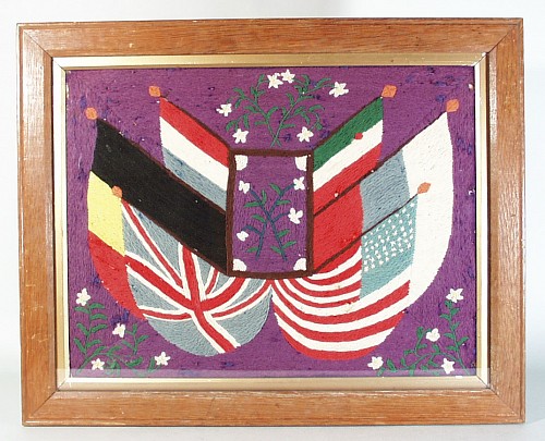 Sailor's Woolwork British Sailor's Woolwork Woolie Picture of Flags,, Early 20th century. SOLD •