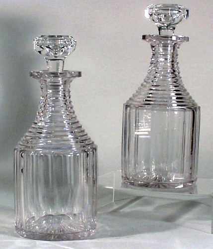 British Glass English Glass stepped neck decanters and stoppers,, Circa 1830. SOLD •