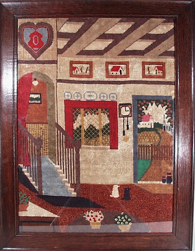 Inventory: A Charming English Woolwork picture of an Interior, Circa 1880 SOLD &bull;