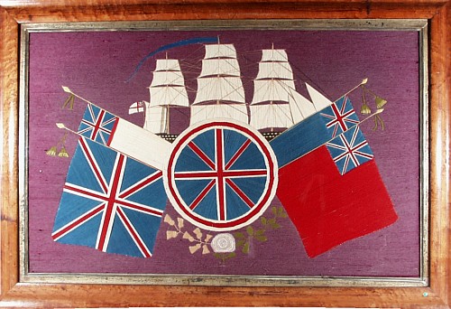A Fine Large Flag and Ship Sailor's Woolwork (woolie), Circa 1875-85 SOLD •