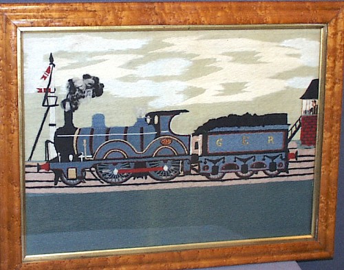 An Unusual British Woolwork picture of a Train, Circa 1880. SOLD •