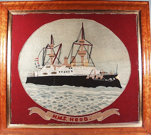 A British Sailor's Woolwork Picture of HMS Hood, Circa 1893-1900 SOLD •