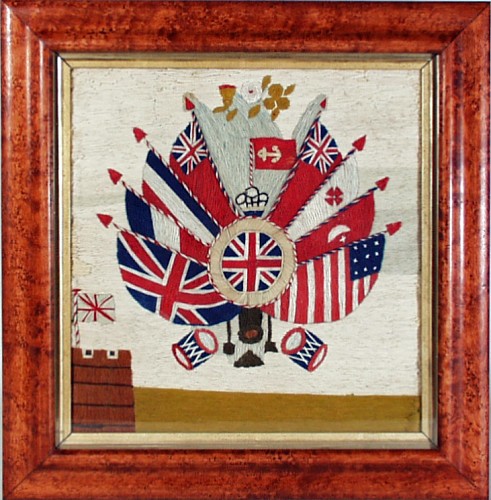 An English Woolwork Picture of Flags and Fort, Circa 1885-95 SOLD •