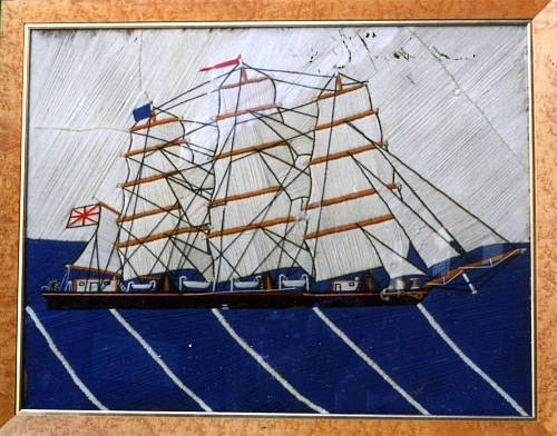 Sailor's Woolwork English Sailor's Woolwork Picture of a Ship,, Circa 1880 SOLD •