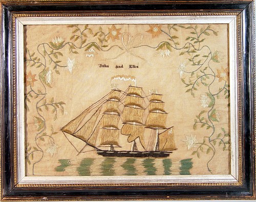 An English Sampler unusually  decorated with the Ship,The John & Ellin, Circa 1822-29 SOLD •