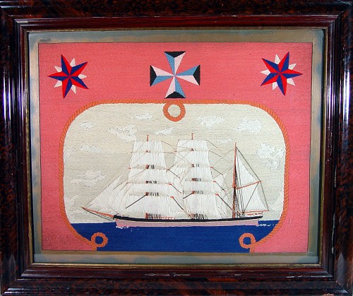 A British Sailors' Woolwork Picture of a Ship, Circa 1880 SOLD •