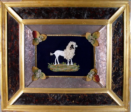 An Unusual French Shadow Box Picture with Leather & Wool Poodle, Circa 1880 SOLD •