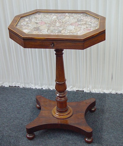 English Rosewood Display Table with a Shell Valentine Top, Circa 1830. SOLD •