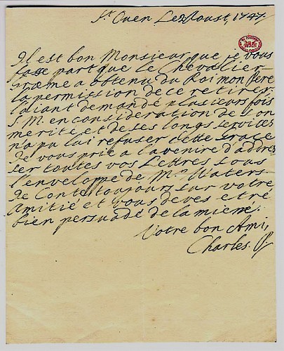 Inventory: An Autographed Letter from Bonnie Prince Charles, 1747 SOLD &bull;