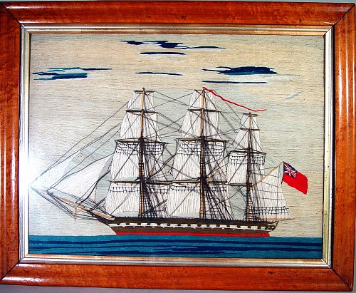 A British Sailor's Woolwork Picture of a Ship, Circa 1880 SOLD •