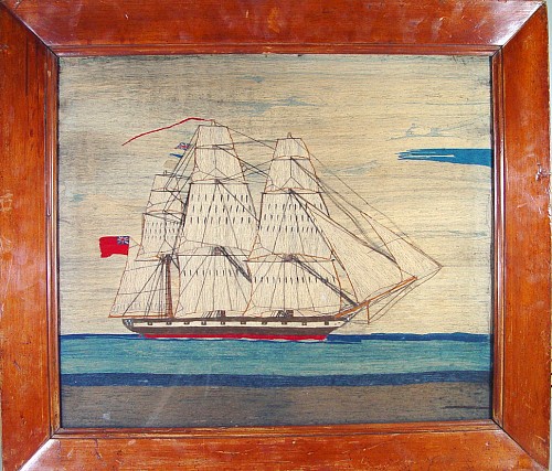 Inventory: A British Sailor's Woolwork Picture of a Ship, Circa 1870. SOLD &bull;
