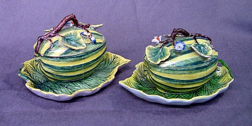 Inventory: A Rare Pair of Dutch Delft Melon Tureens, Covers & Stands,
Circa 1750. SOLD &bull;