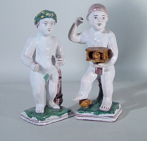 A Fine Pair of Brussels Fainece Figures representing Summer and Winter, Circa 1760. SOLD •