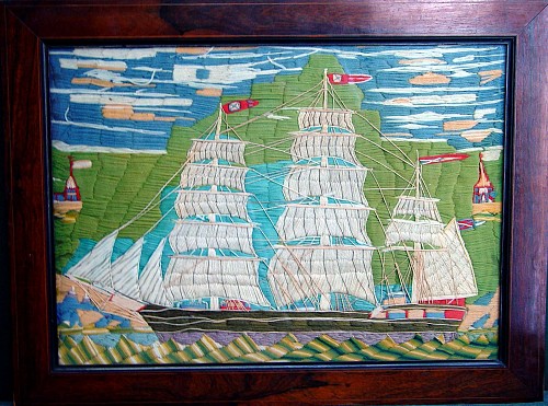 An Unusual Naive English Sailor's Woolwork Picture, Circa 1880. SOLD •