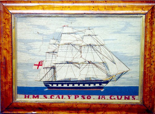 An English Sailor's Woolwork Picture, H.M.S. Calypso, Circa 1885 SOLD •