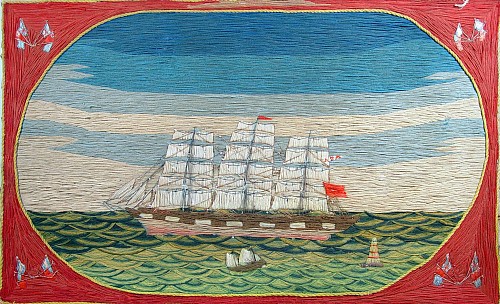 Inventory: A Fine Sailor's Woolwork Picture of Unusual Dimension, Circa 1870 SOLD &bull;