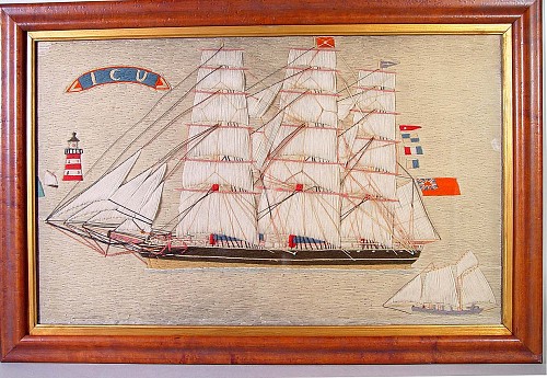Inventory: A Sailor's Woolwork Picture with Banner Reading ICU,
, Circa 1875 SOLD &bull;