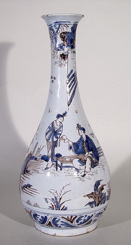 A Large French Nevers long-necked Vase in underglaze blue and manganese, Circa 1680 SOLD •
