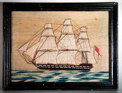 Inventory: A British Sailor's Woolwork Picture of the HMS Alexander, Circa 1872 SOLD &bull;