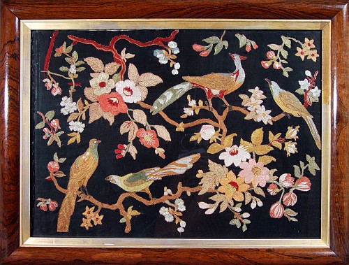A Fine English Needlework Picture of Birds, Circa 1850 SOLD •
