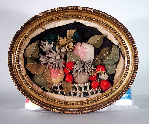 An Oval Felt Picture of Fruit, English or American, Circa 1840 SOLD •
