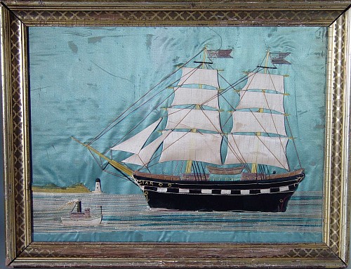 An American Silkwork Picture of the Brig, "The Star", Circa 1870. SOLD •