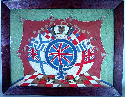An English Wool Picture (woolie) of Flags, Circa 1880. SOLD •