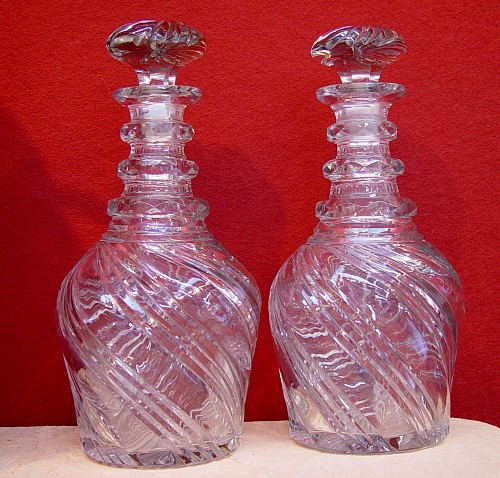 A Pair of English Regency Spiral Decanters and Covers, Circa 1830. SOLD •