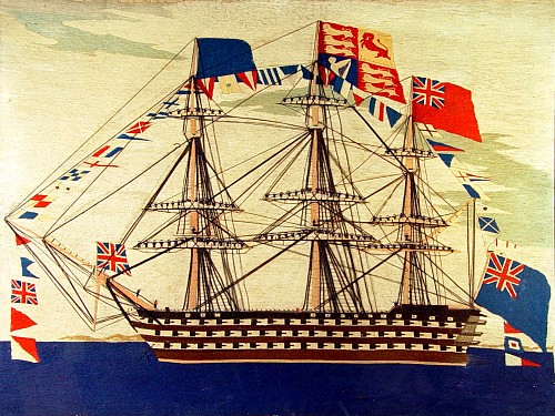 Inventory: A Large English Woolwork of First Rate Battleship, Circa 1865-75 SOLD &bull;