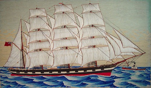 An Extremely Large English Woolwork of the Aberdeen Clipper, The Corvinia, Circa 1902-9. SOLD •