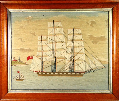 A Large English Sailor's Woolwork of The 'May Queen" which sailed between London & New Zealand, Circa 1869-88. SOLD •