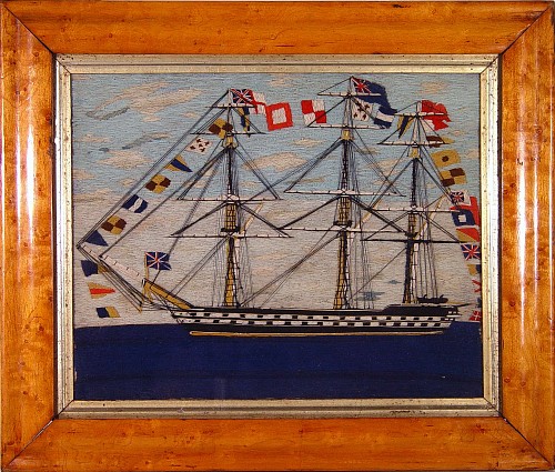An English Sailor's Woolwork of a fully dressed Ship, Circa 1875-85 SOLD •