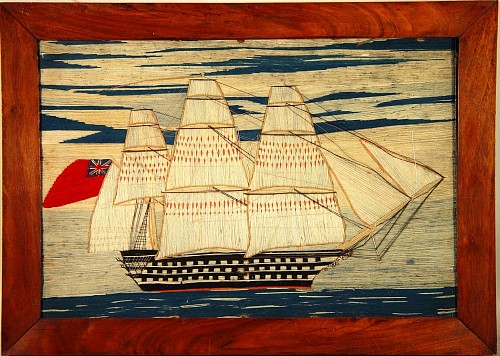 An English Sailor's Woolwork (woolie) of a First Rate Battleship, Circa 1865-75. SOLD •
