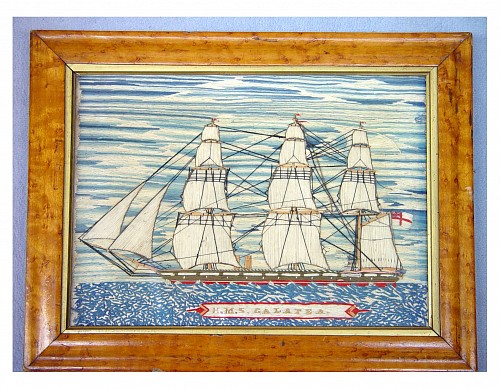 An English Sailor's Woolwork Picture of the Galatea, Circa 1875-85 SOLD •