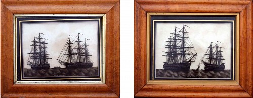 A Pair of Early Nineteenth Century English Reverse Paintings on Glass of HMS Hogue and HMS Euryalus, Circa 1811-20. SOLD •